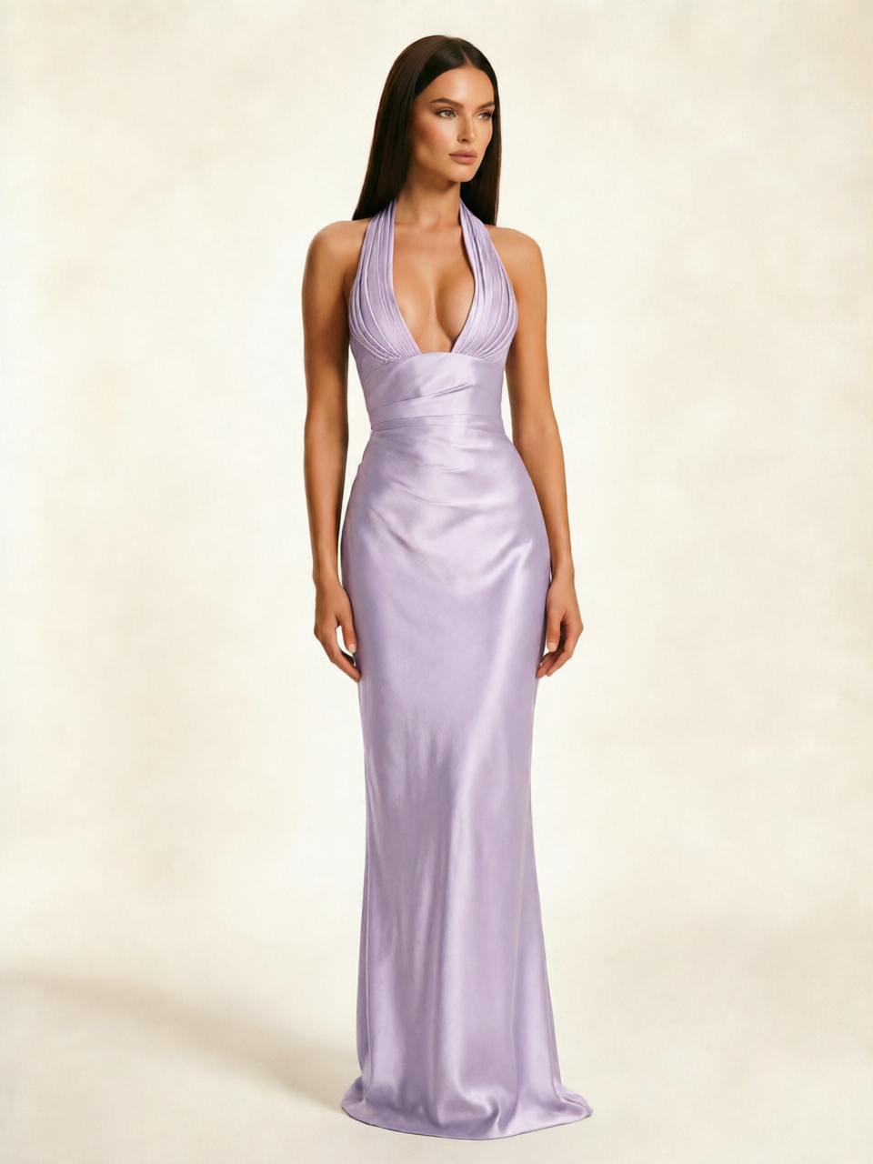 Deep V Satin Mermaid Lace-Up Back Formal Dress
