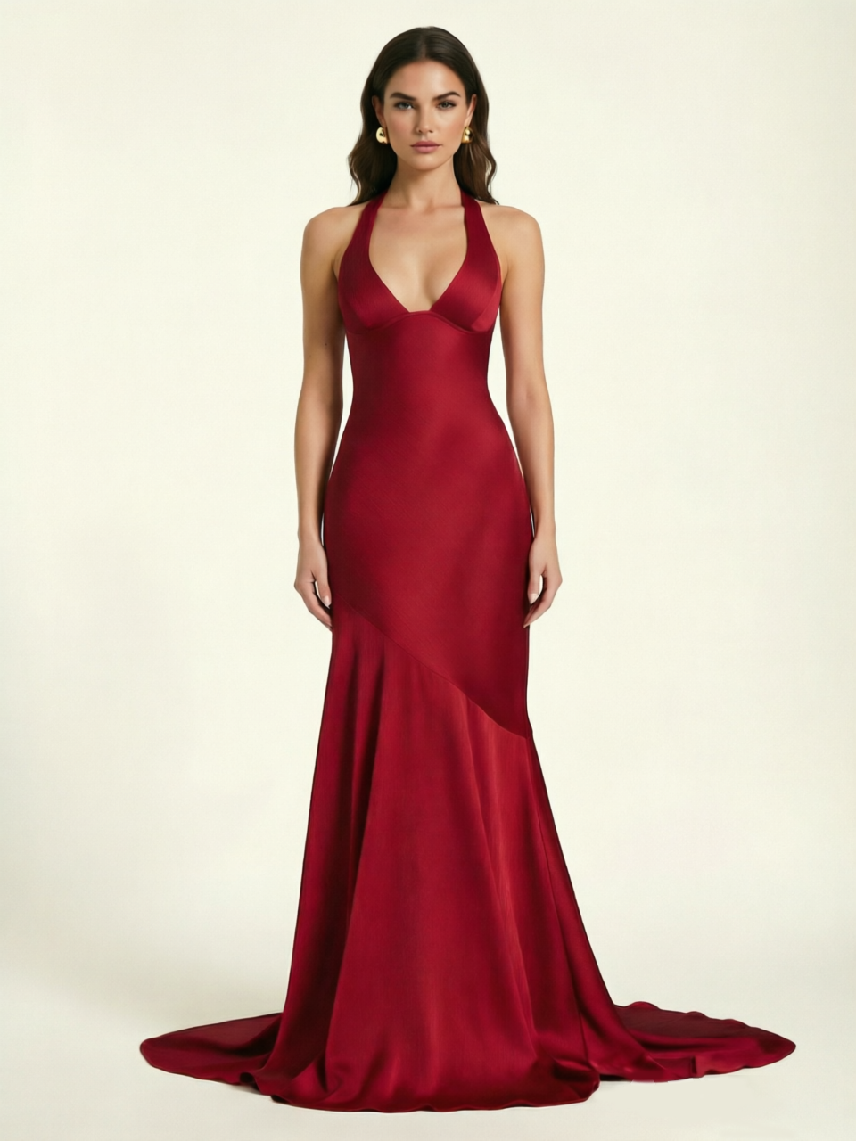 Neckline deep V sequined floor-length evening dress