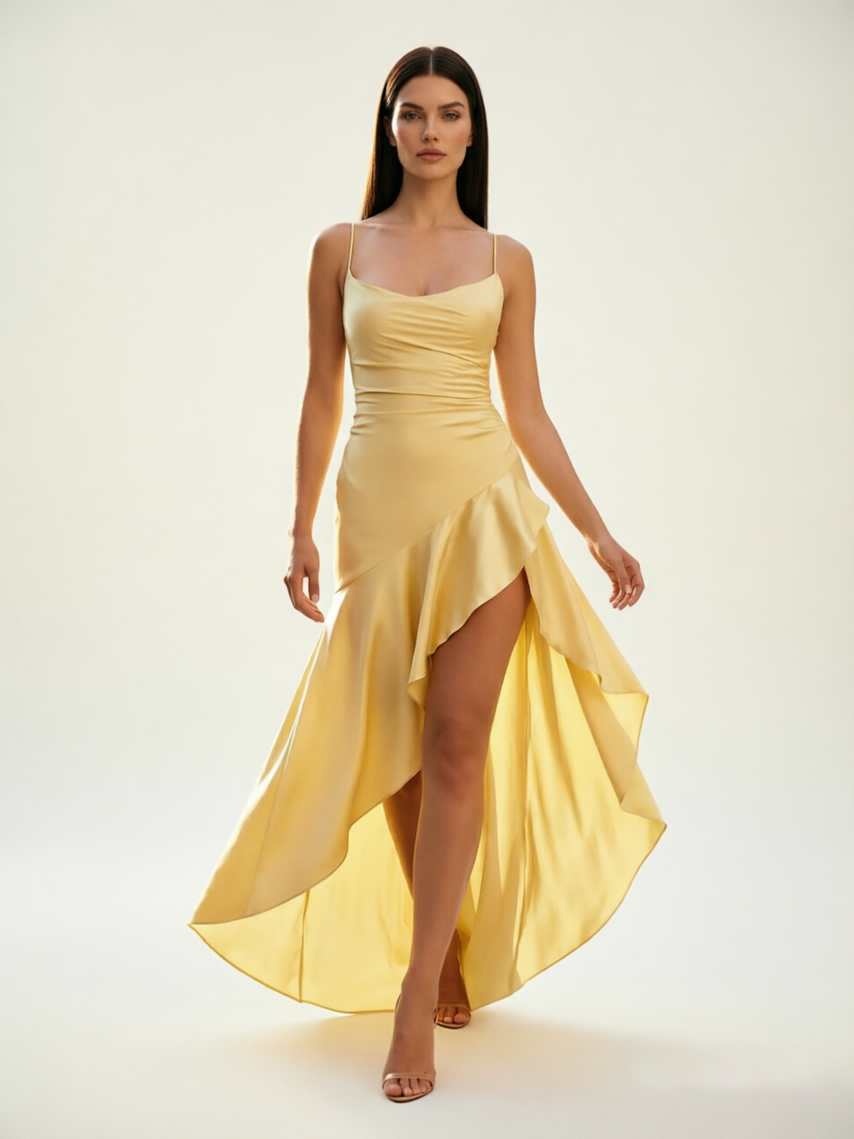 Lace-edged high-waisted strapless backless dress with pleated hem