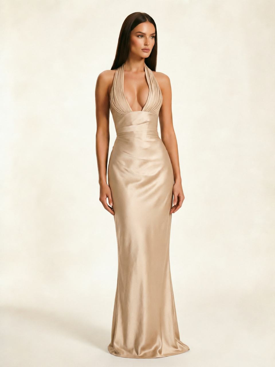 Deep V Satin Mermaid Lace-Up Back Formal Dress