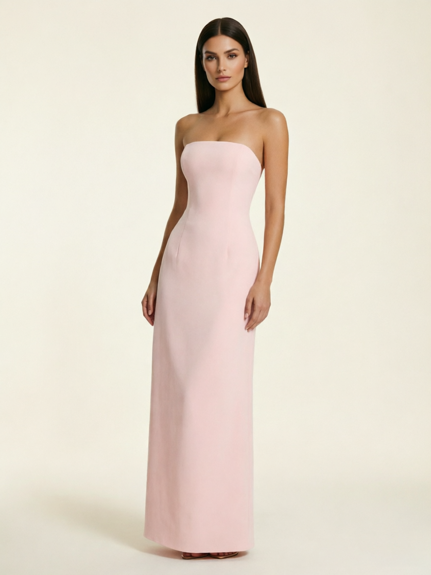 Strapless Lace-Up Back Floor-Length Formal Dress