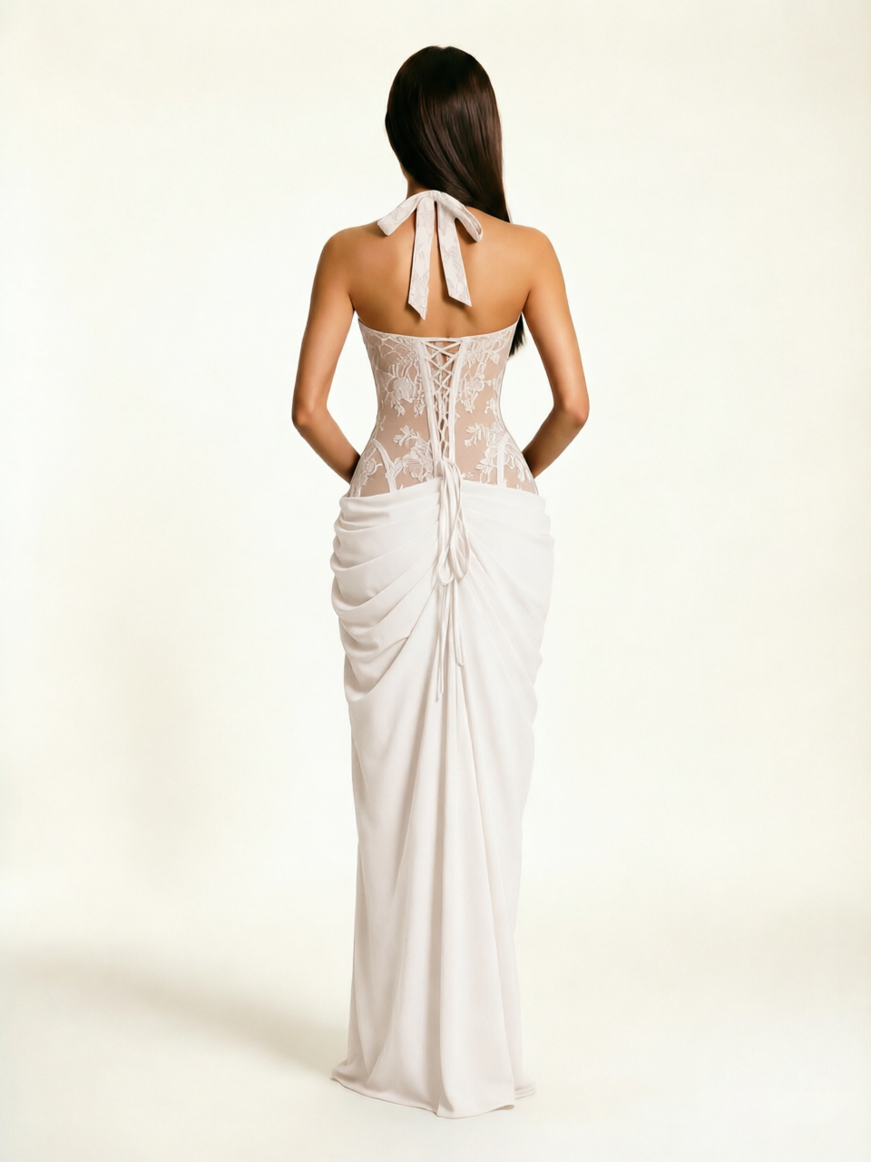 Lace Corset Halter High Slit Formal Dress