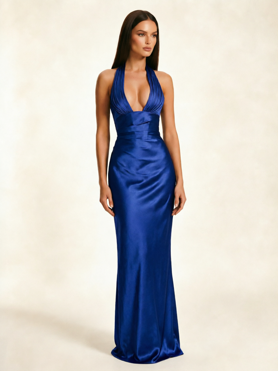 Deep V Satin Mermaid Lace-Up Back Formal Dress