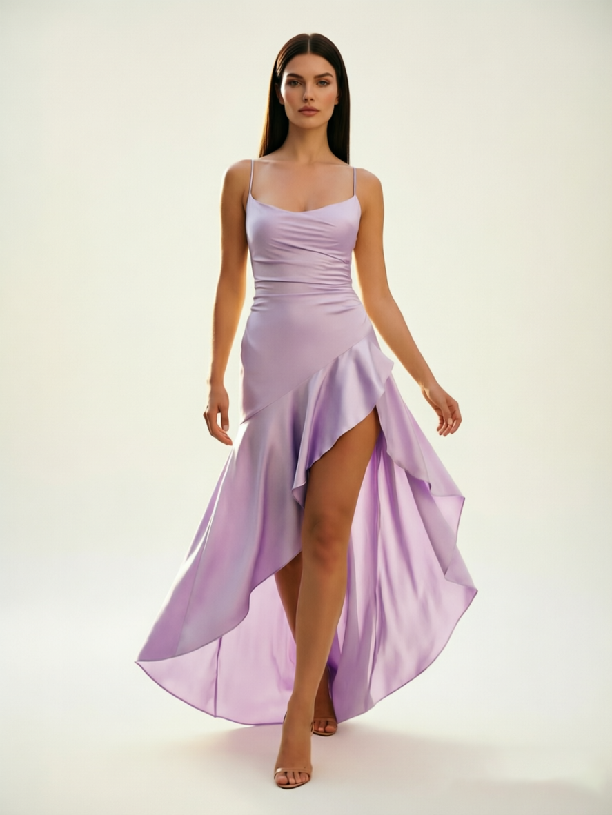 Lace-edged high-waisted strapless backless dress with pleated hem
