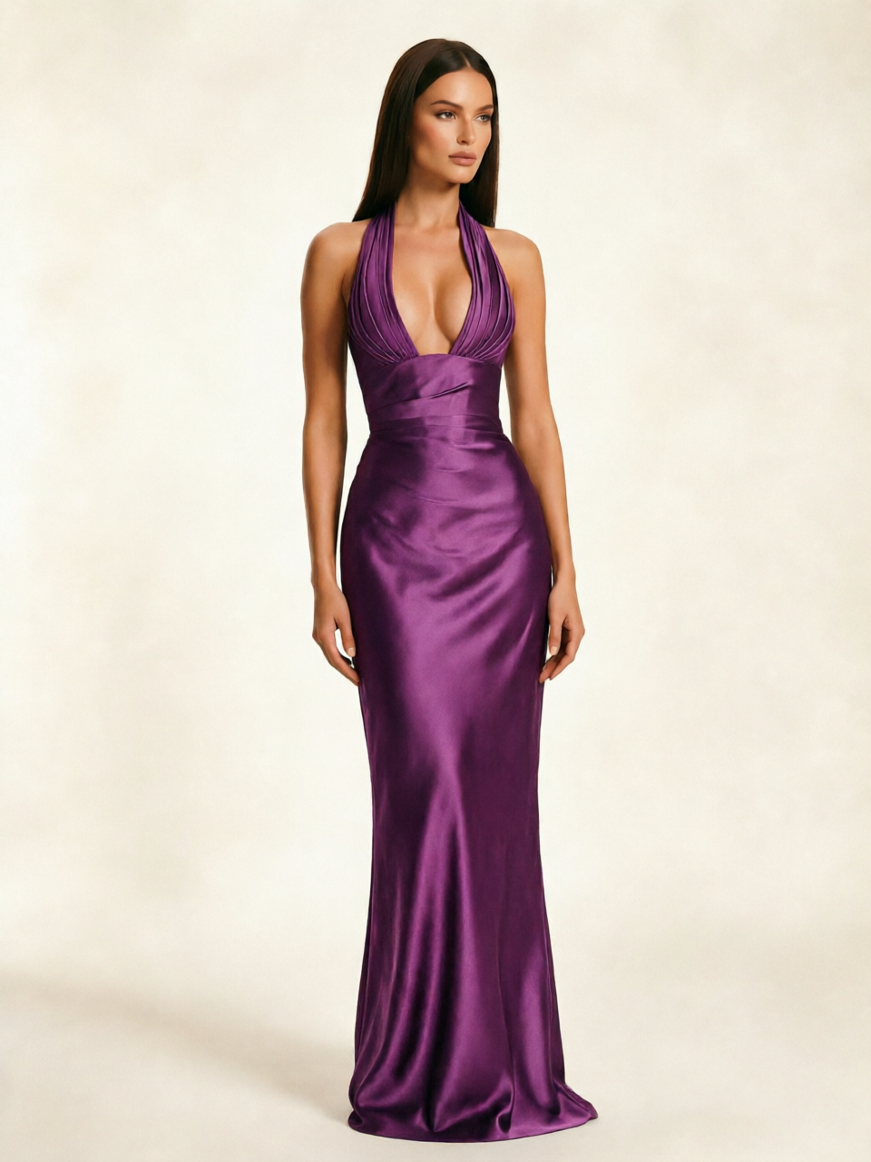 Deep V Satin Mermaid Lace-Up Back Formal Dress