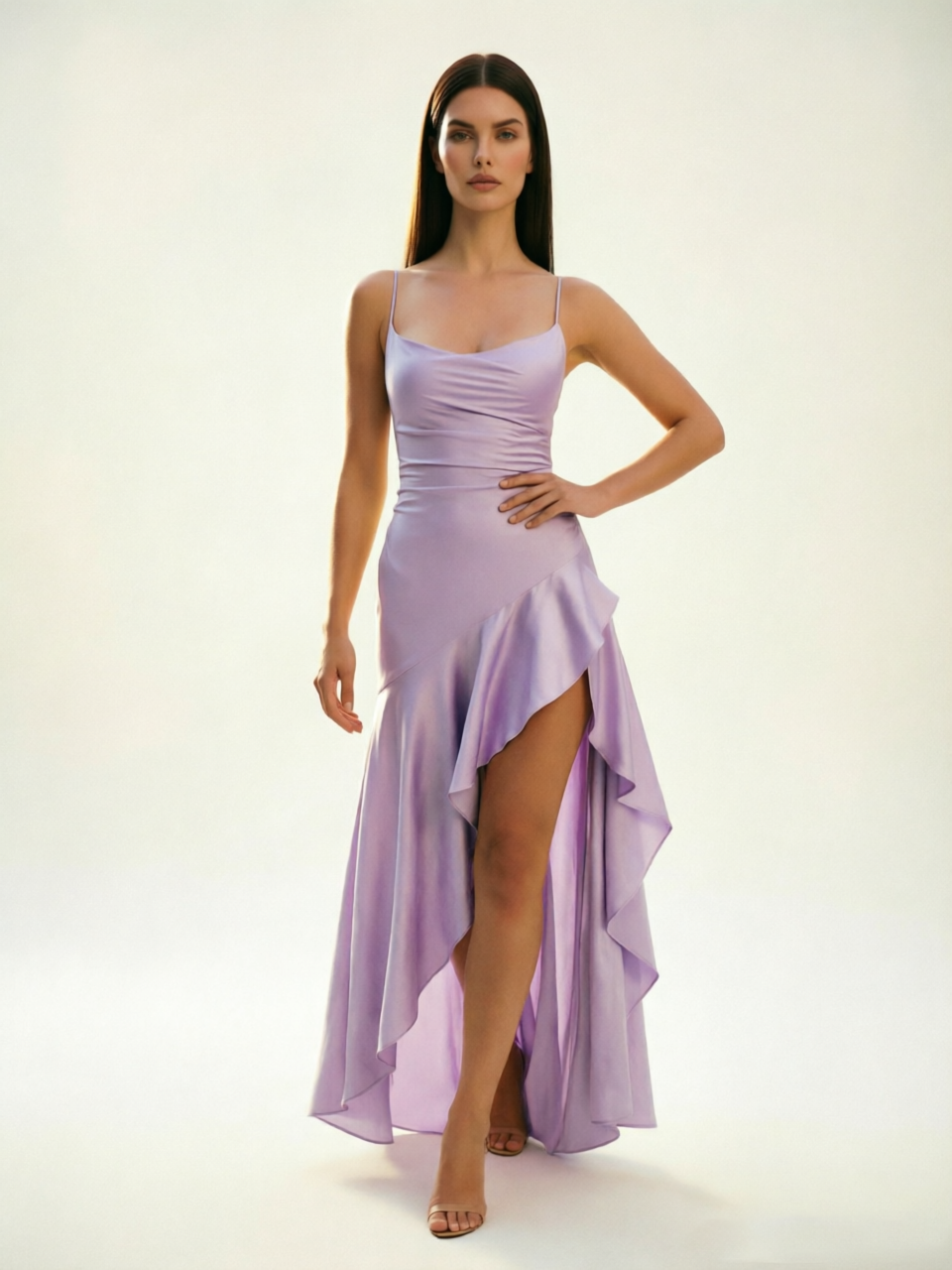 Lace-edged high-waisted strapless backless dress with pleated hem