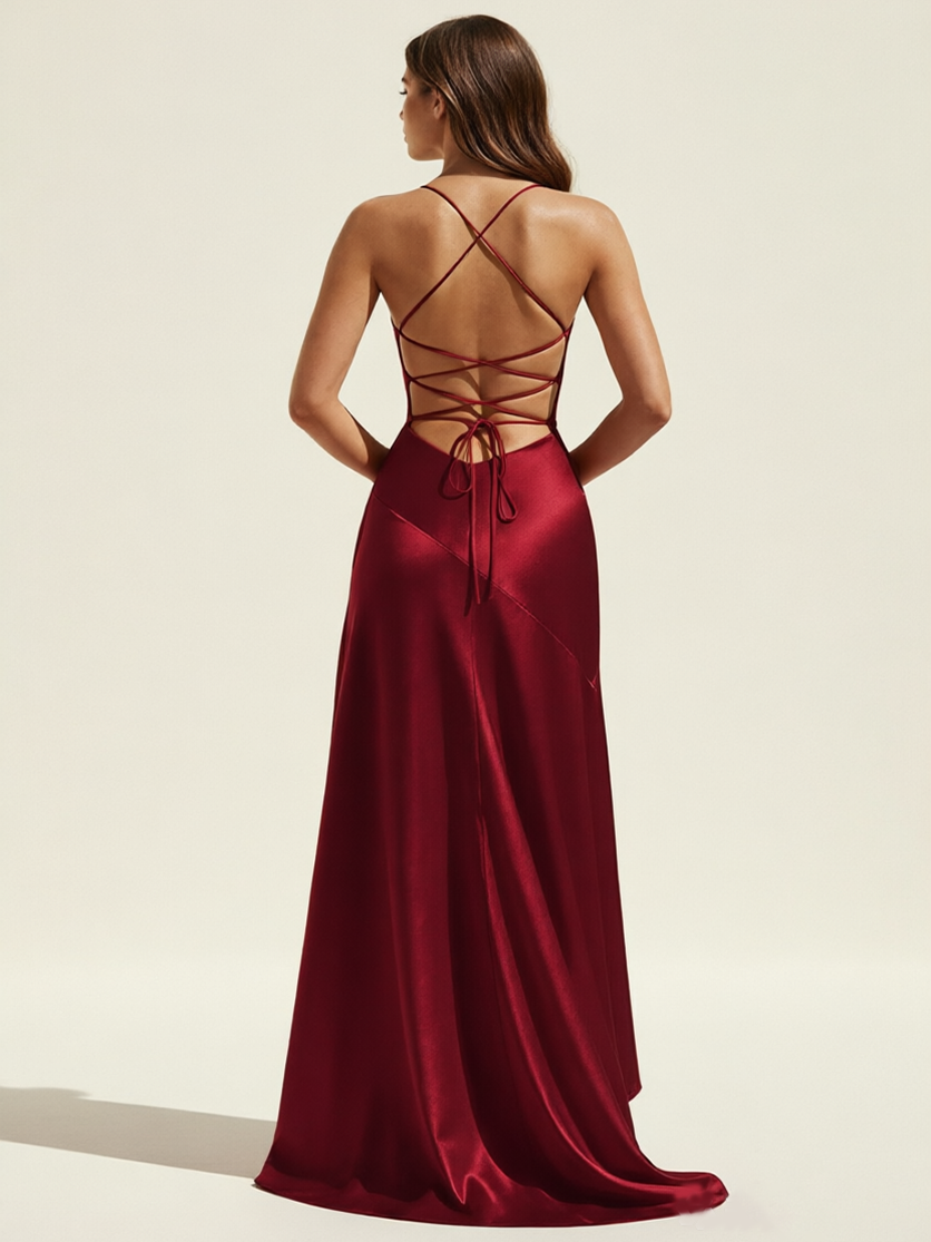 Lace-edged high-waisted strapless backless dress with pleated hem