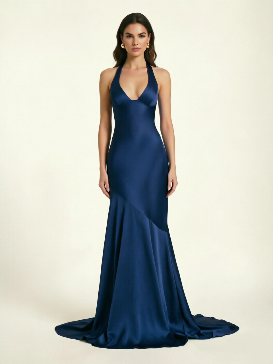 Neckline deep V sequined floor-length evening dress