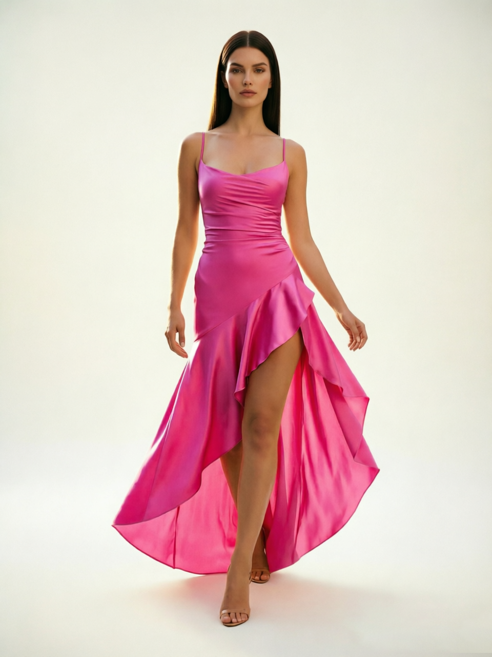 Lace-edged high-waisted strapless backless dress with pleated hem