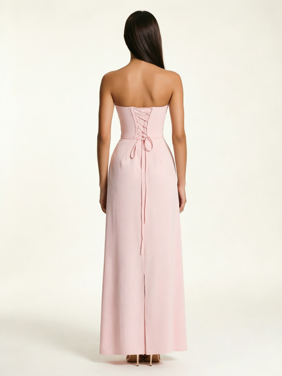 Strapless Lace-Up Back Floor-Length Formal Dress