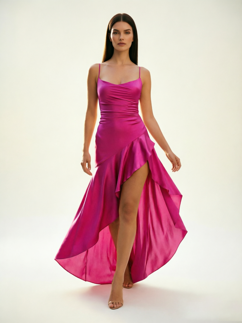 Lace-edged high-waisted strapless backless dress with pleated hem