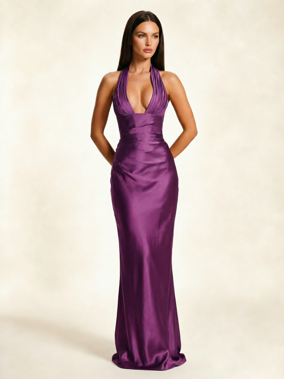 Deep V Satin Mermaid Lace-Up Back Formal Dress