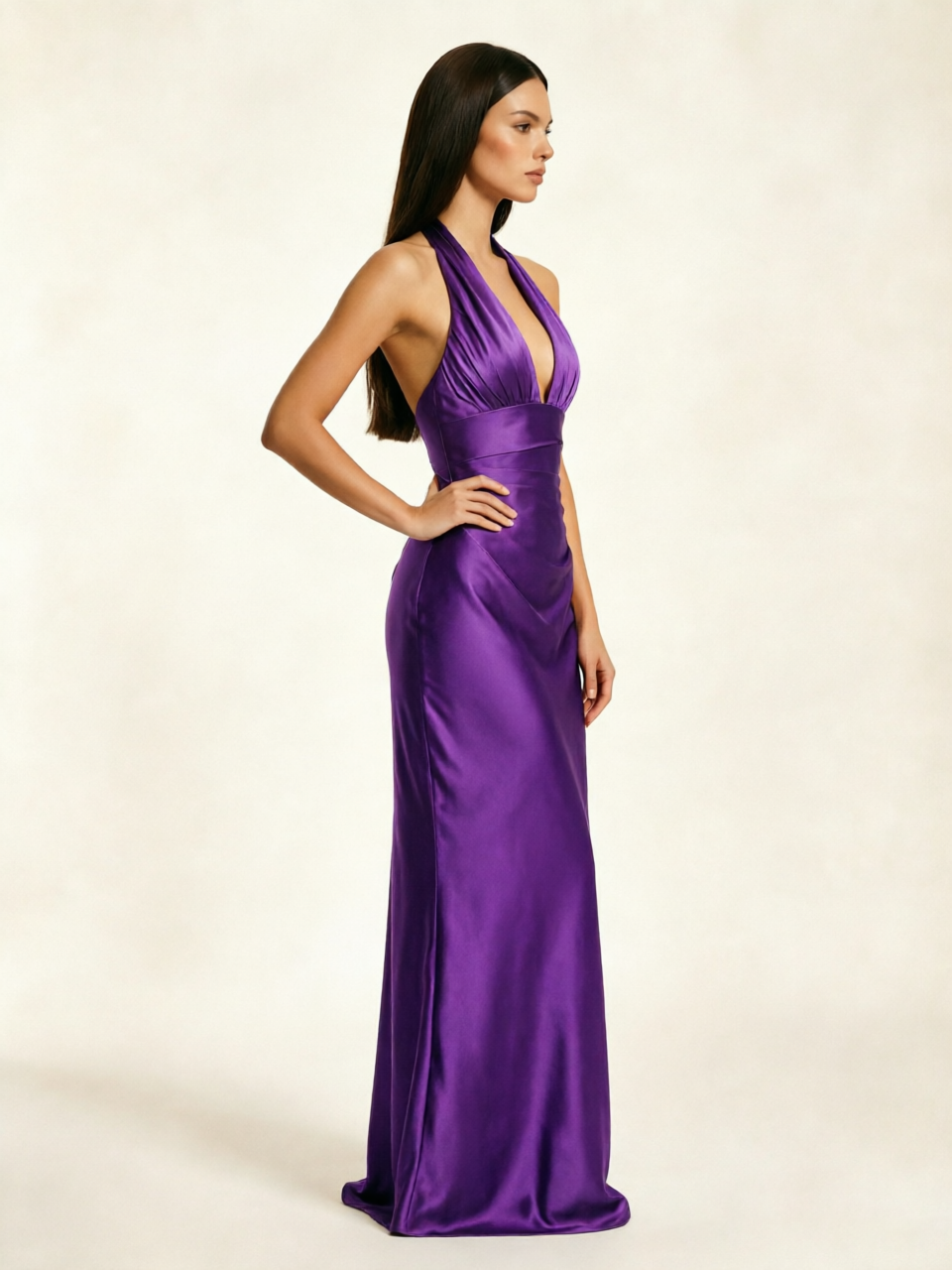 Deep V Satin Mermaid Lace-Up Back Formal Dress