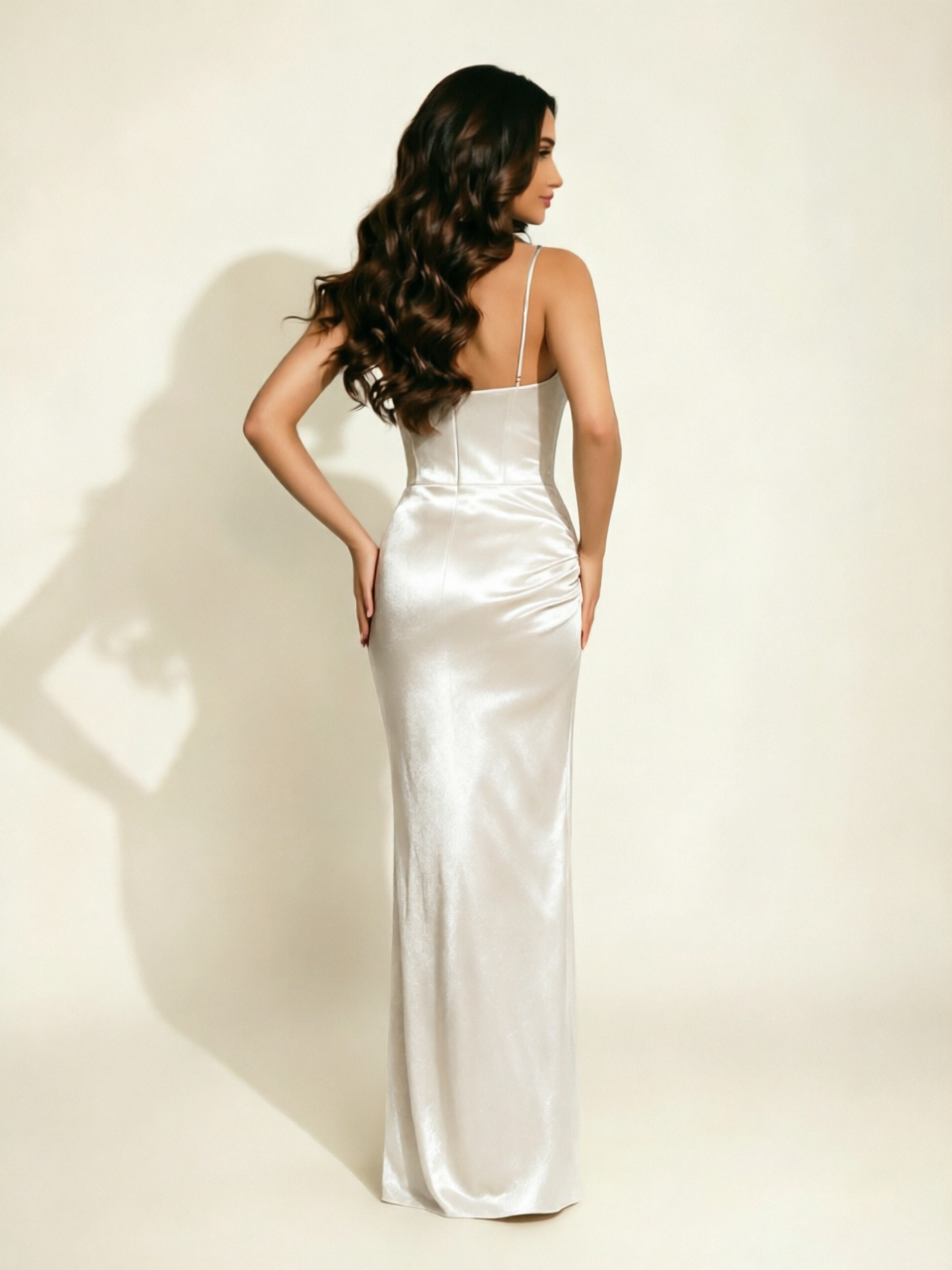 Fine shoulder-boned fishbone glittering high-slit dress