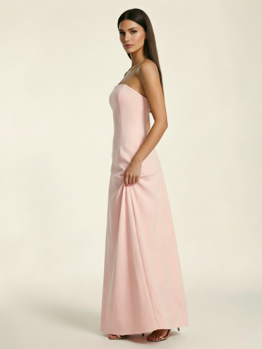 Strapless Lace-Up Back Floor-Length Formal Dress