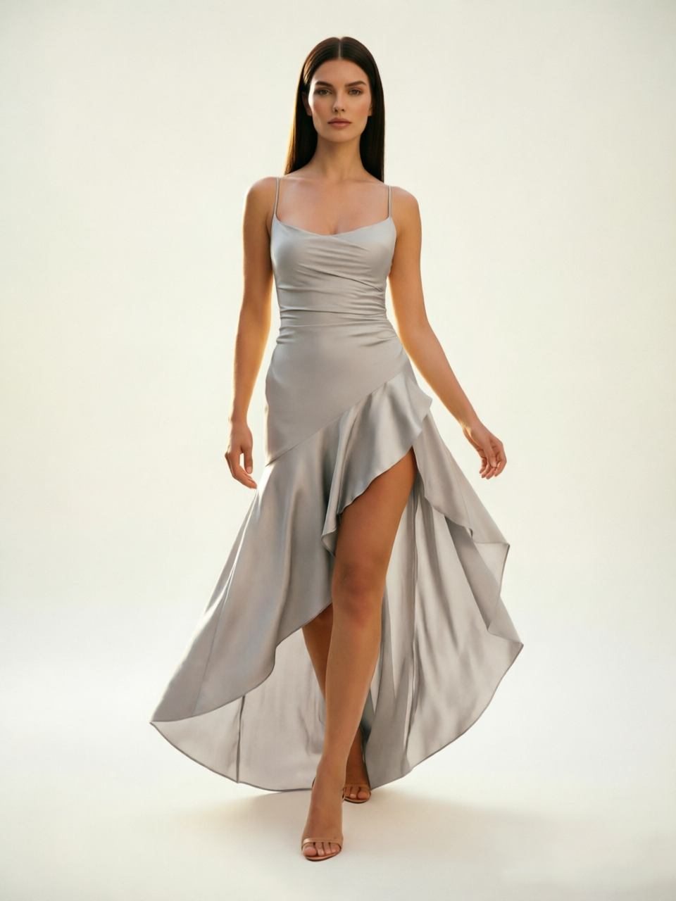 Lace-edged high-waisted strapless backless dress with pleated hem