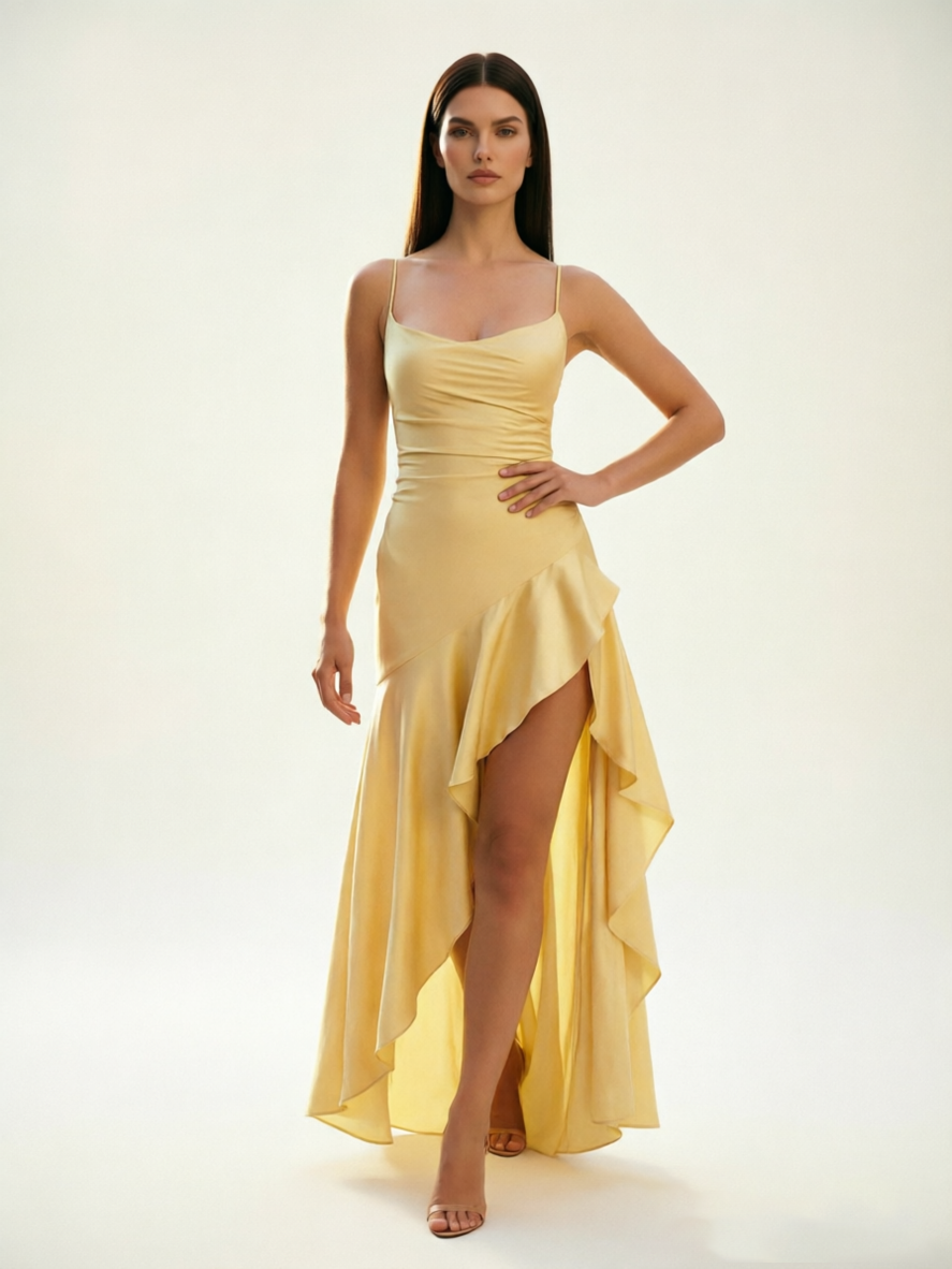 Lace-edged high-waisted strapless backless dress with pleated hem