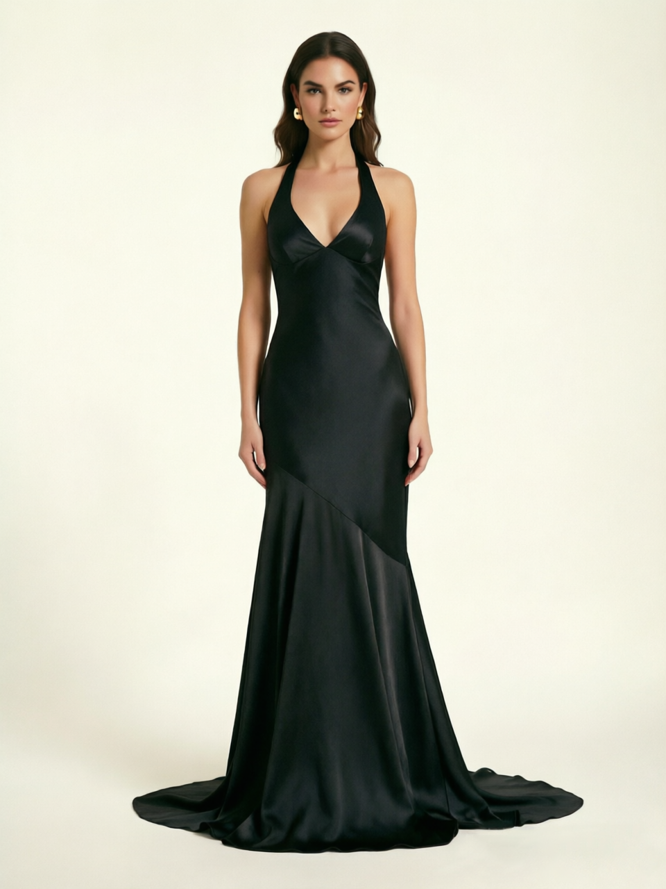 Neckline deep V sequined floor-length evening dress