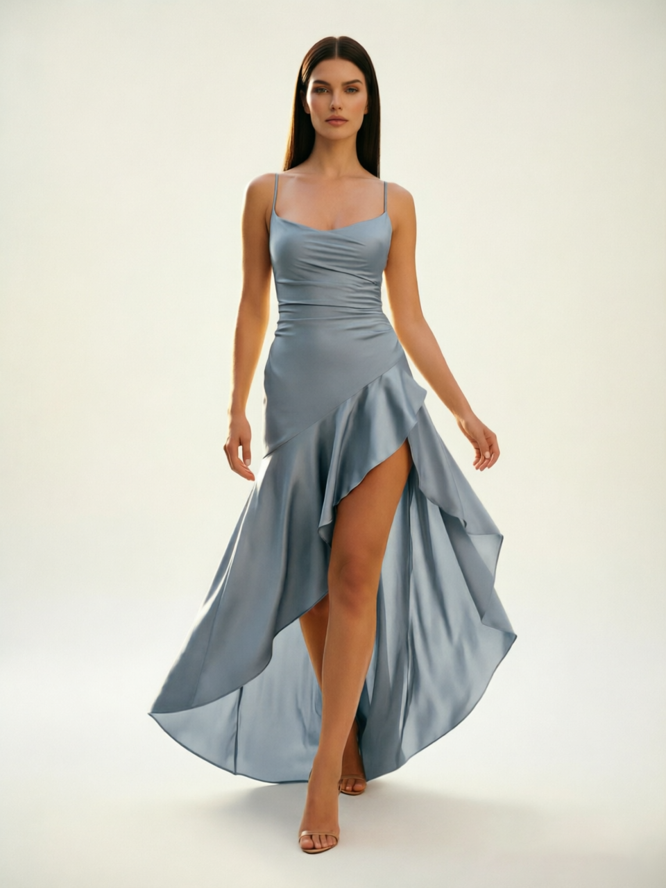 Lace-edged high-waisted strapless backless dress with pleated hem