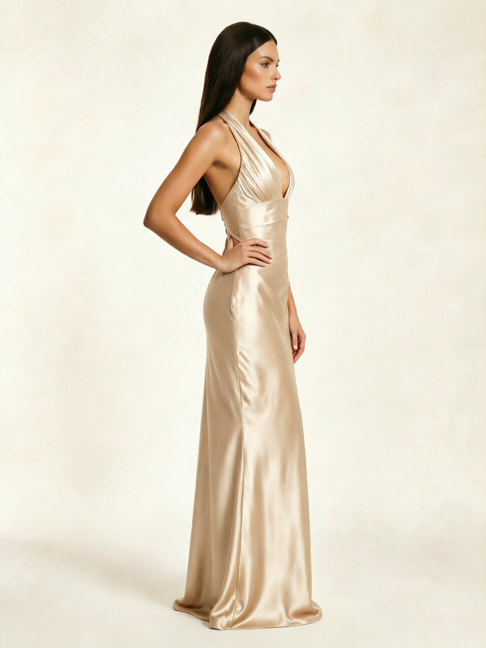 Deep V Satin Mermaid Lace-Up Back Formal Dress