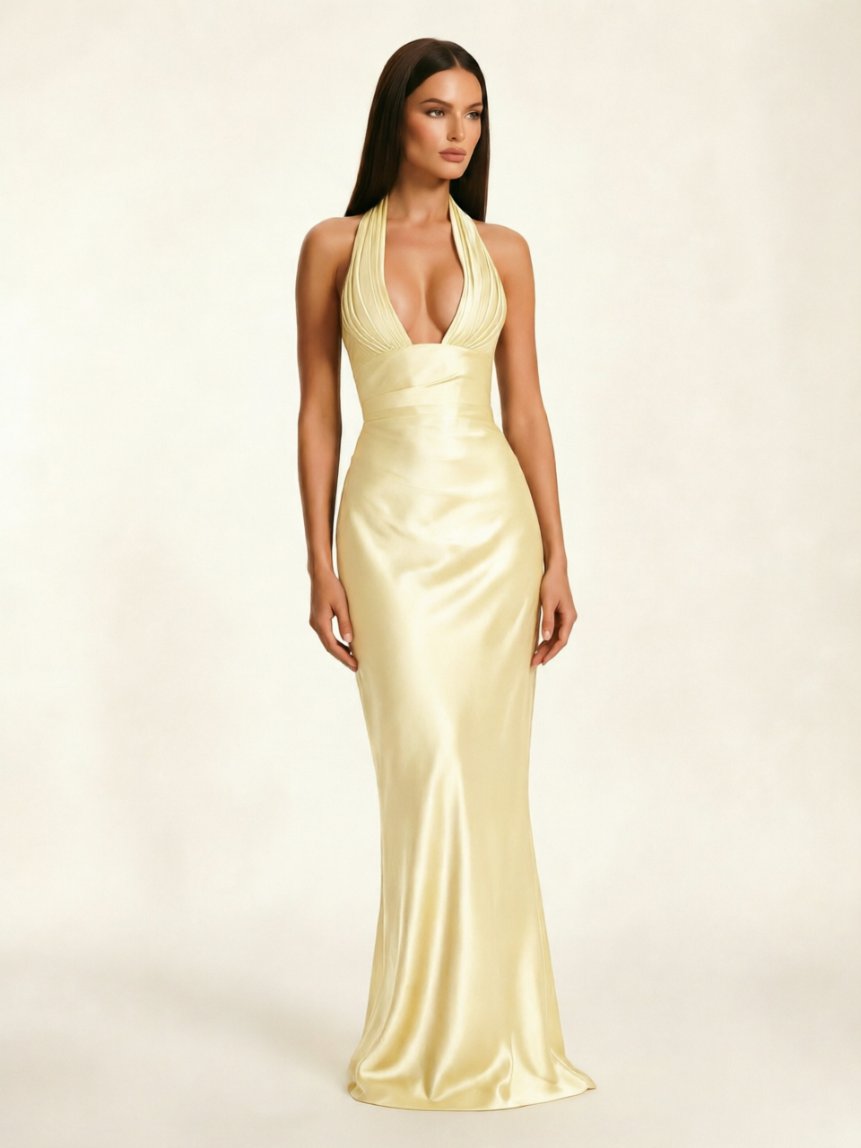 Deep V Satin Mermaid Lace-Up Back Formal Dress