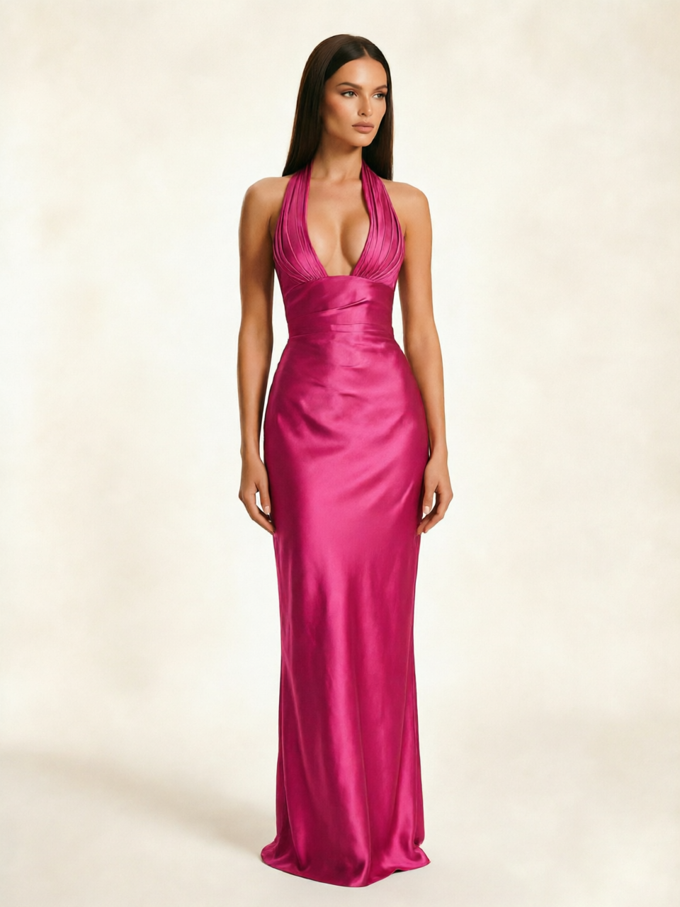 Deep V Satin Mermaid Lace-Up Back Formal Dress