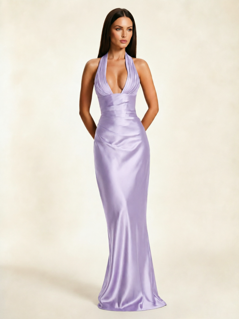 Deep V Satin Mermaid Lace-Up Back Formal Dress