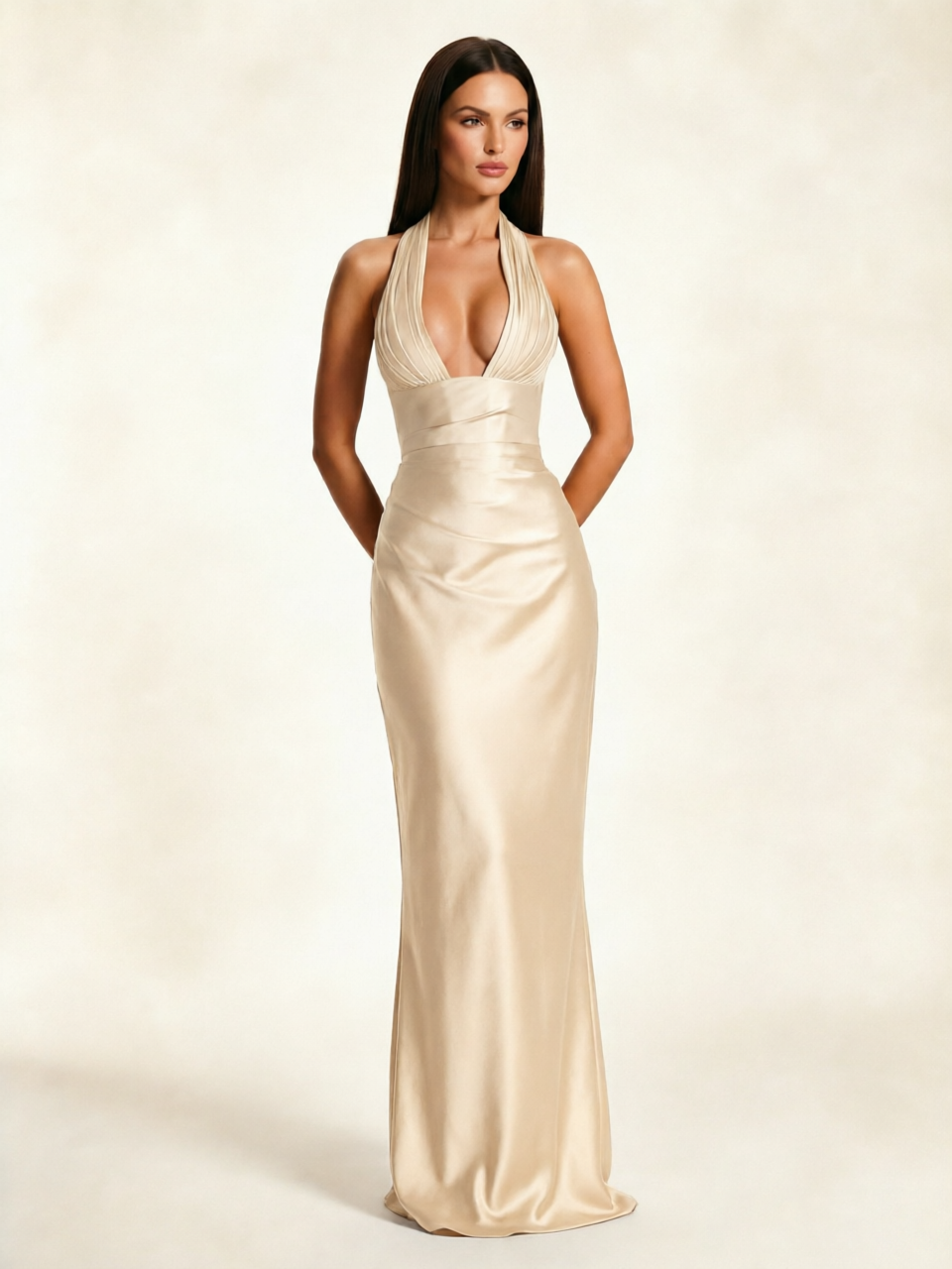 Deep V Satin Mermaid Lace-Up Back Formal Dress
