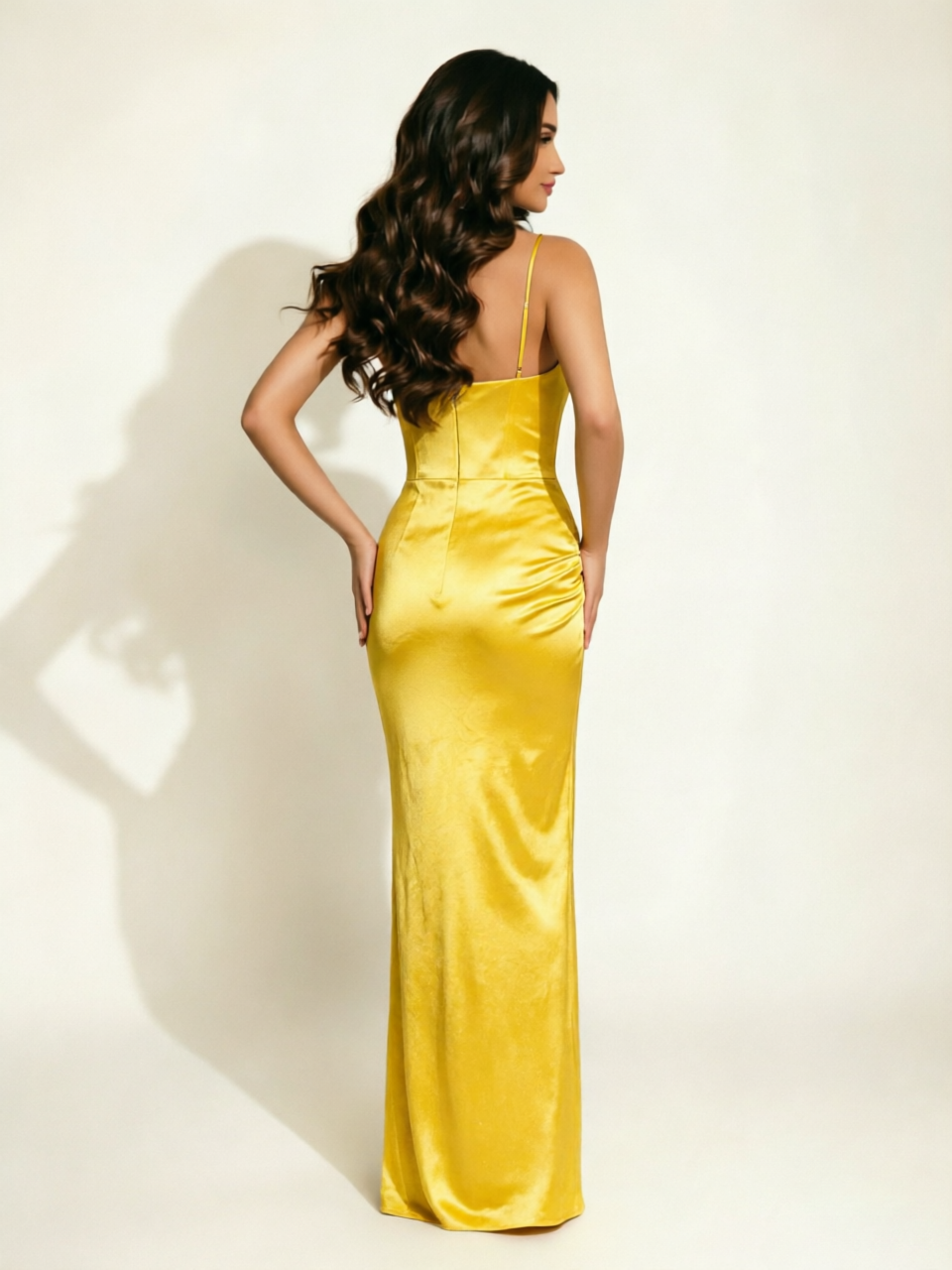 Fine shoulder-boned fishbone glittering high-slit dress