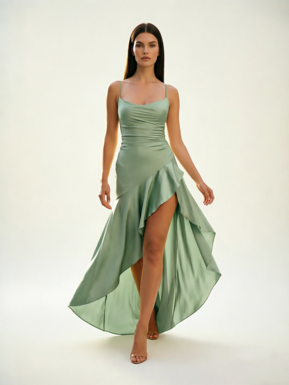 Lace-edged high-waisted strapless backless dress with pleated hem