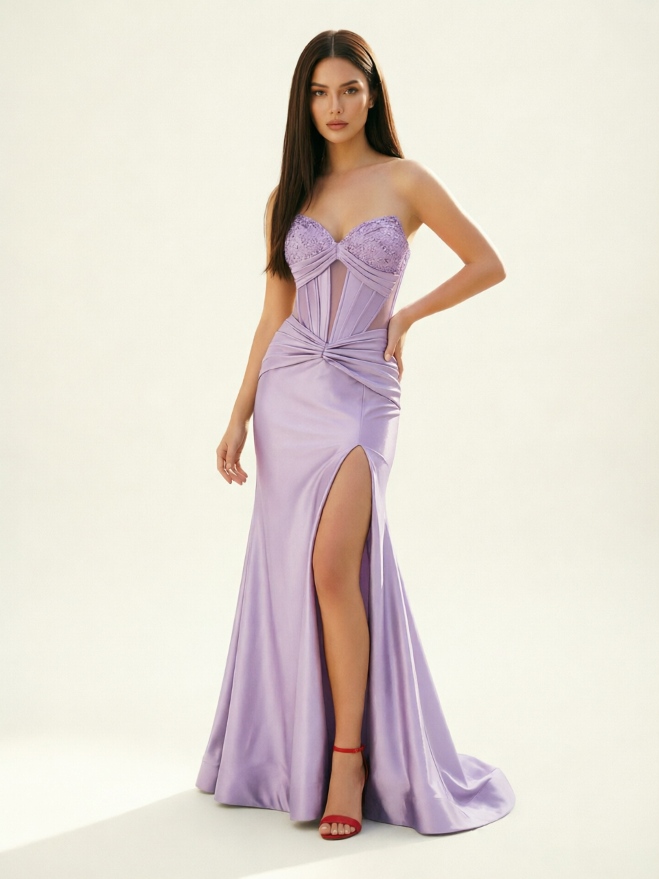 Strapless Corset Satin High Slit Mermaid Gown