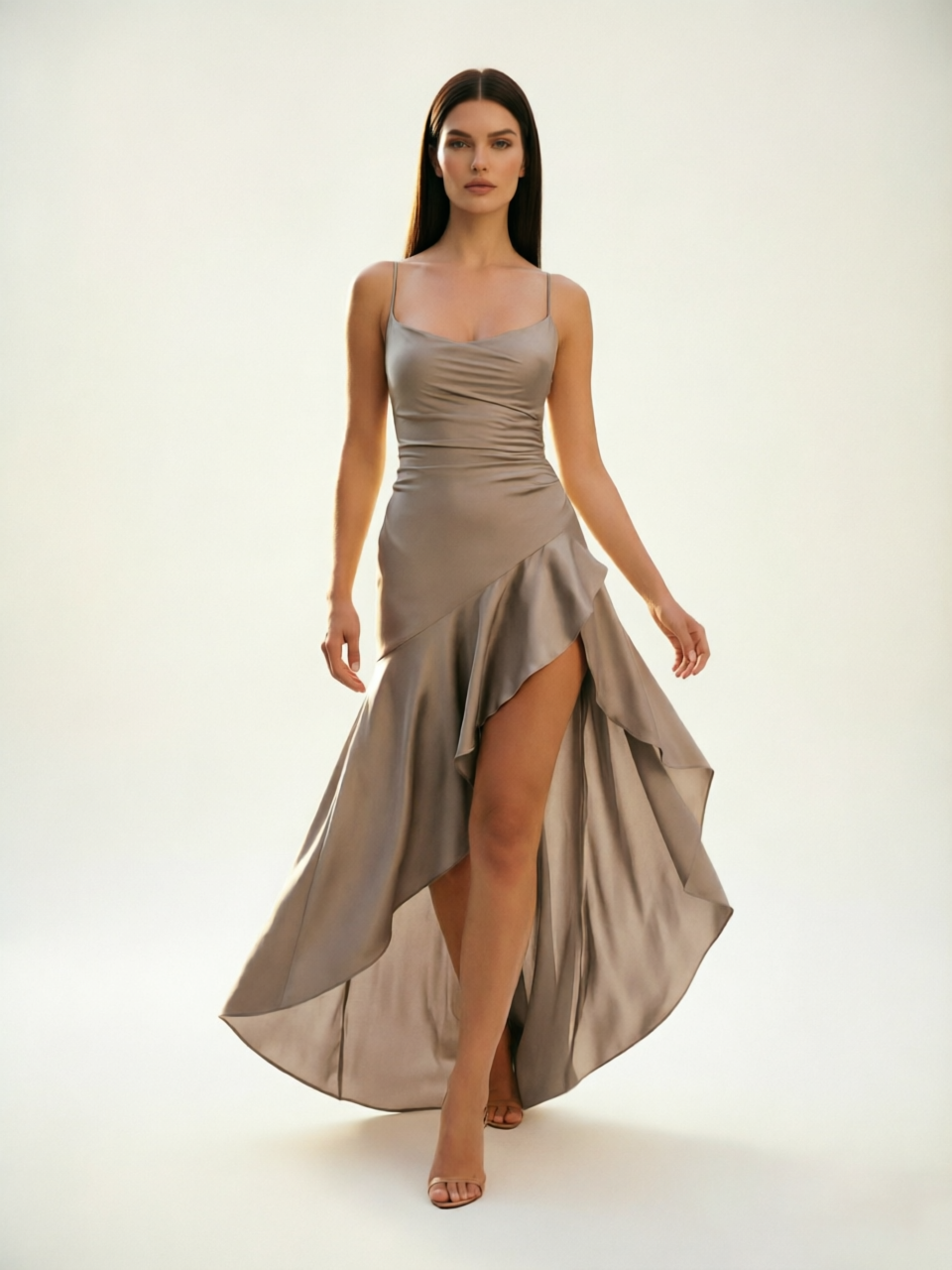 Lace-edged high-waisted strapless backless dress with pleated hem