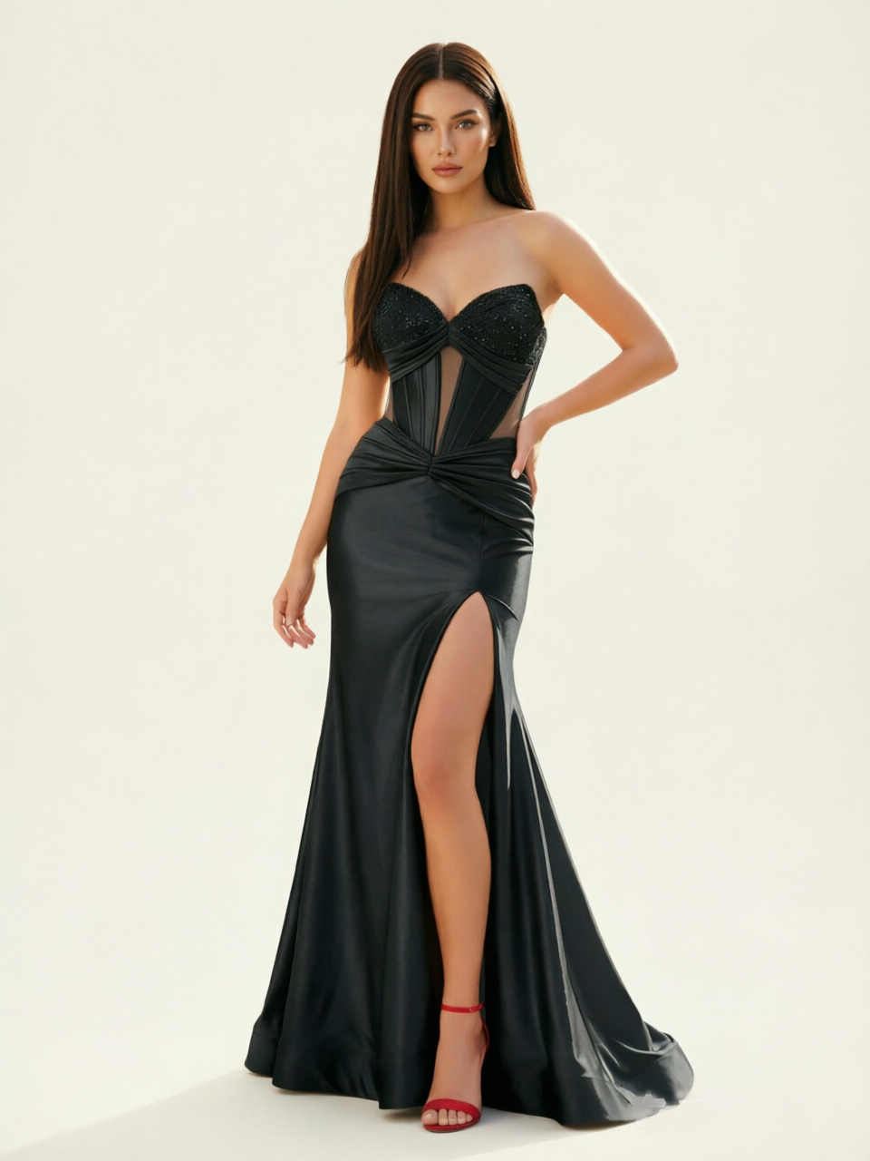 Strapless Corset Satin High Slit Mermaid Gown
