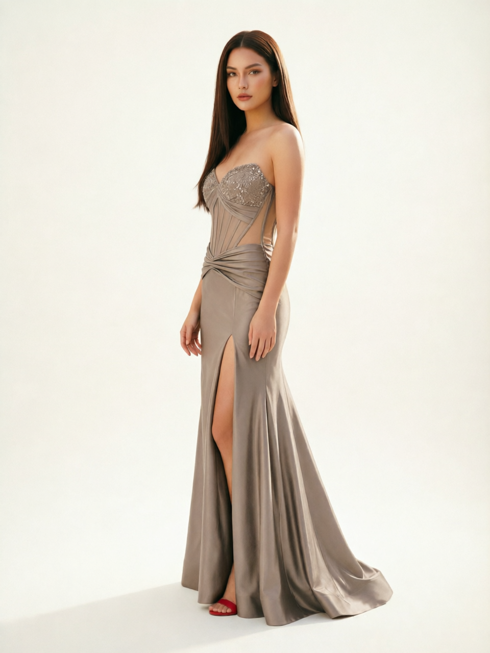 Strapless Corset Satin High Slit Mermaid Gown