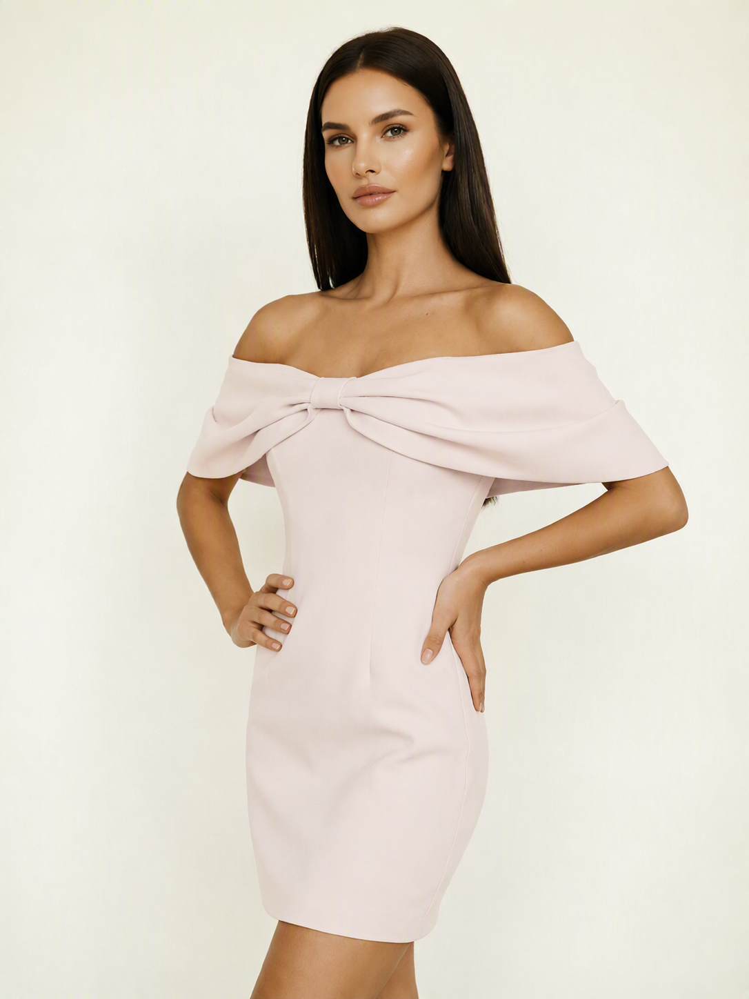 Off Shoulder Bow Bodycon Mini Cocktail Dress