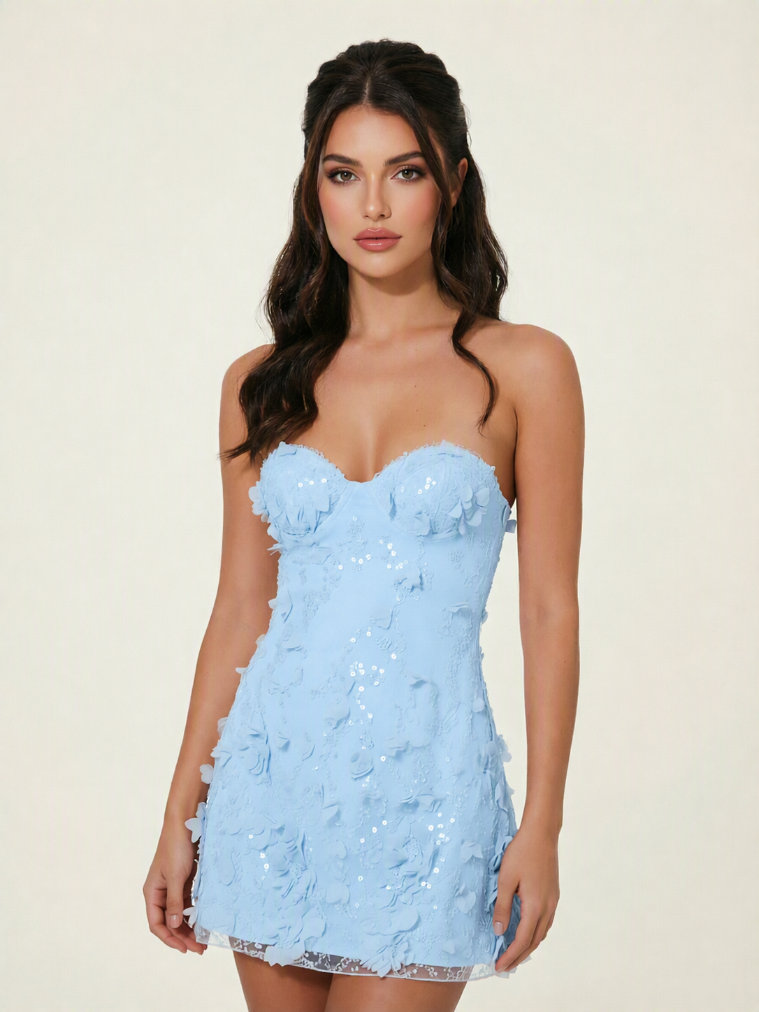 Strapless Corset 3D Floral Sequin Mini Homecoming Dress