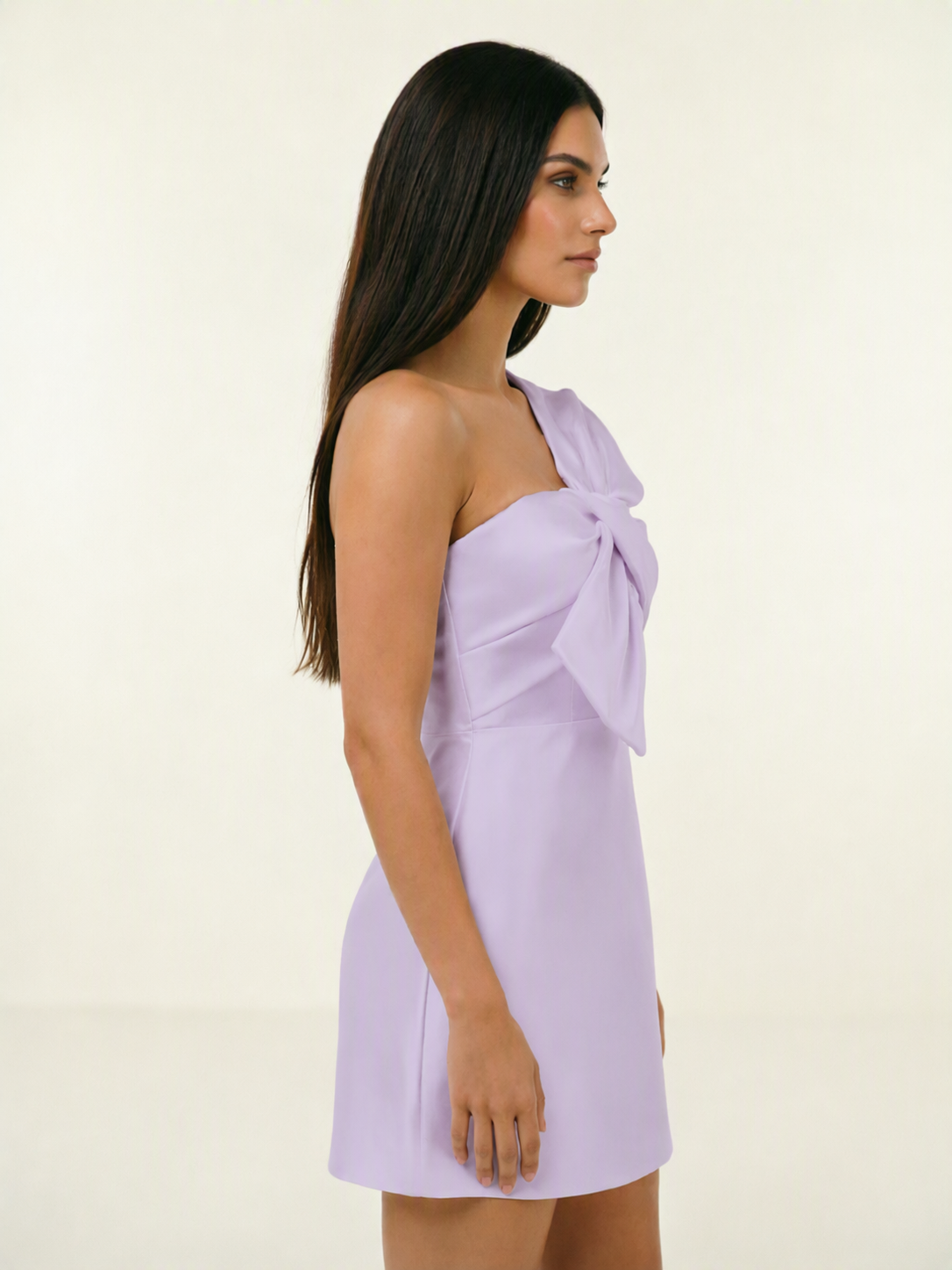 One Shoulder Oversized Bow Satin Mini Dress