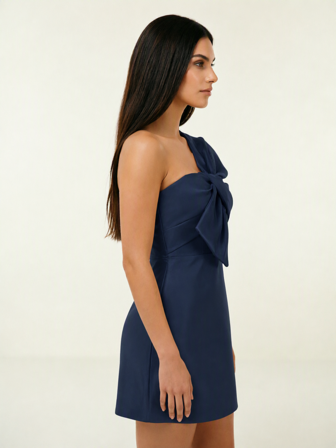 One Shoulder Oversized Bow Satin Mini Dress