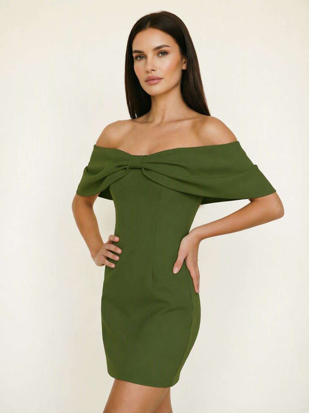 Off Shoulder Bow Bodycon Mini Cocktail Dress