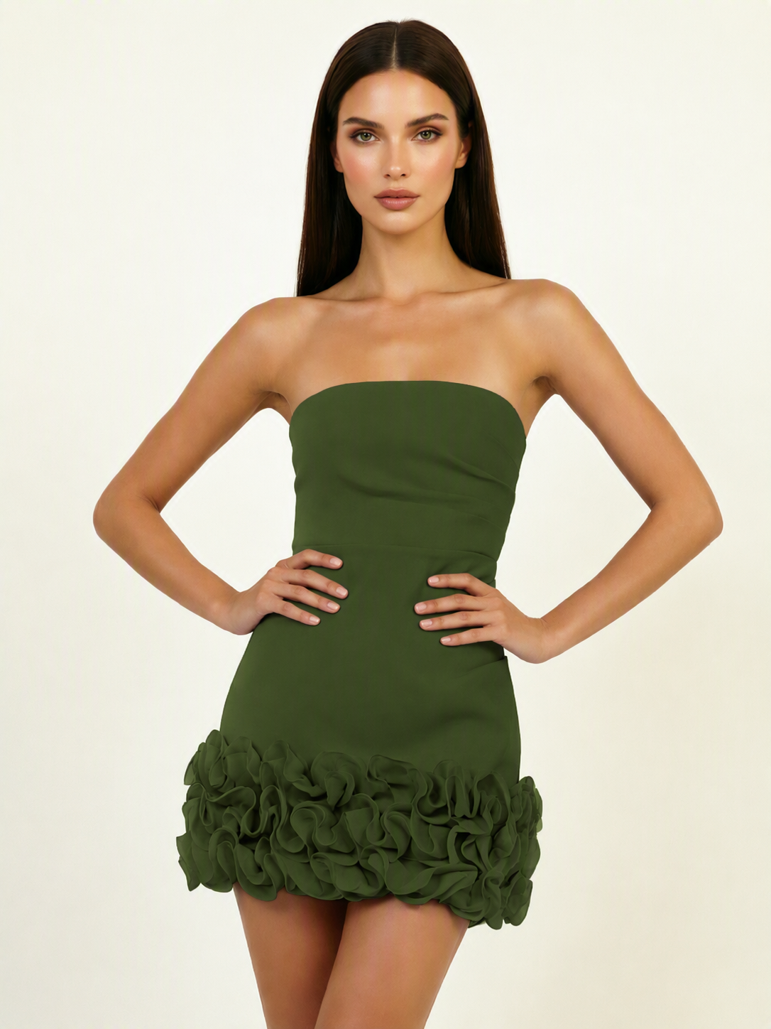 Strapless 3D Floral Hem Bodycon Mini Homecoming Dress