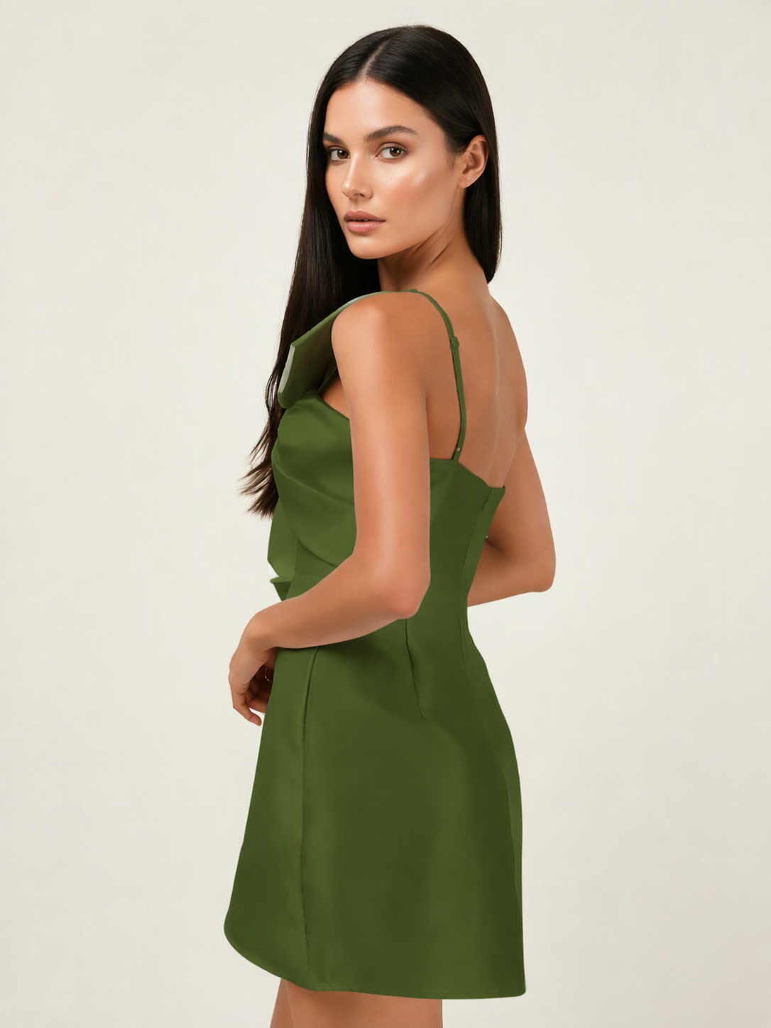One Shoulder Oversized Bow Satin Mini Dress