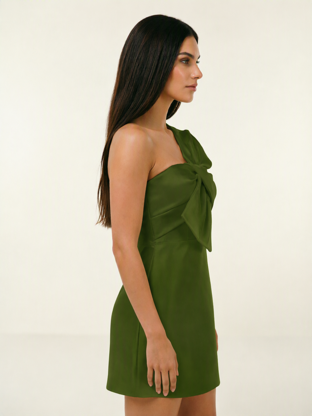 One Shoulder Oversized Bow Satin Mini Dress