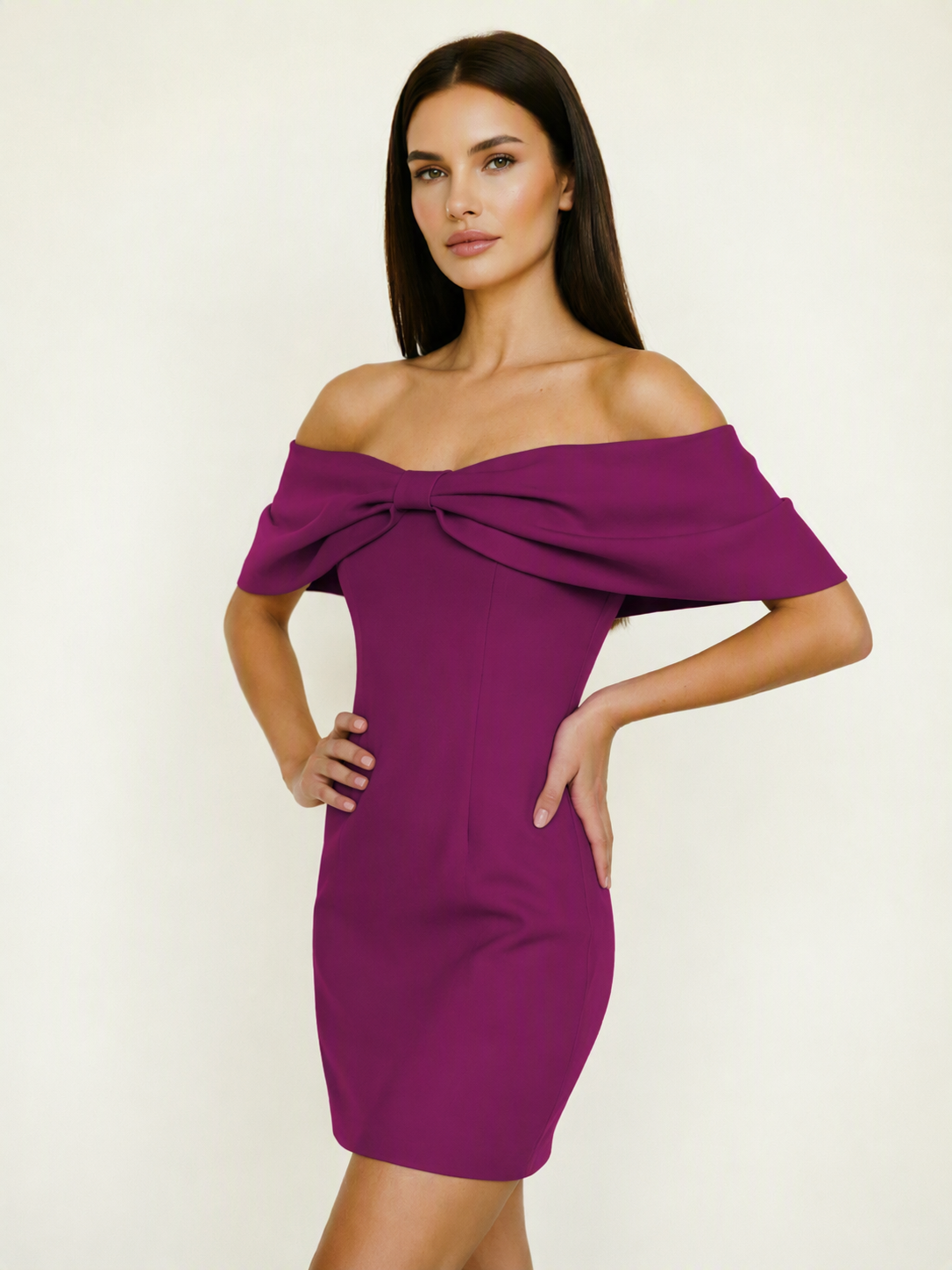 Off Shoulder Bow Bodycon Mini Cocktail Dress