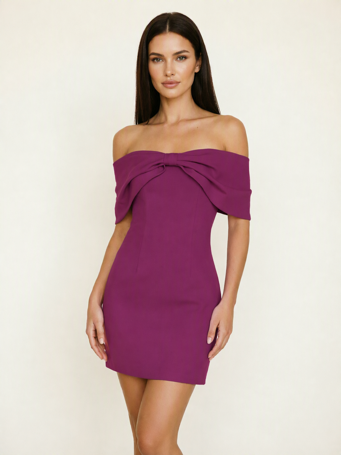 Off Shoulder Bow Bodycon Mini Cocktail Dress