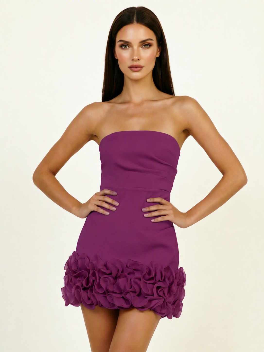 Strapless 3D Floral Hem Bodycon Mini Homecoming Dress