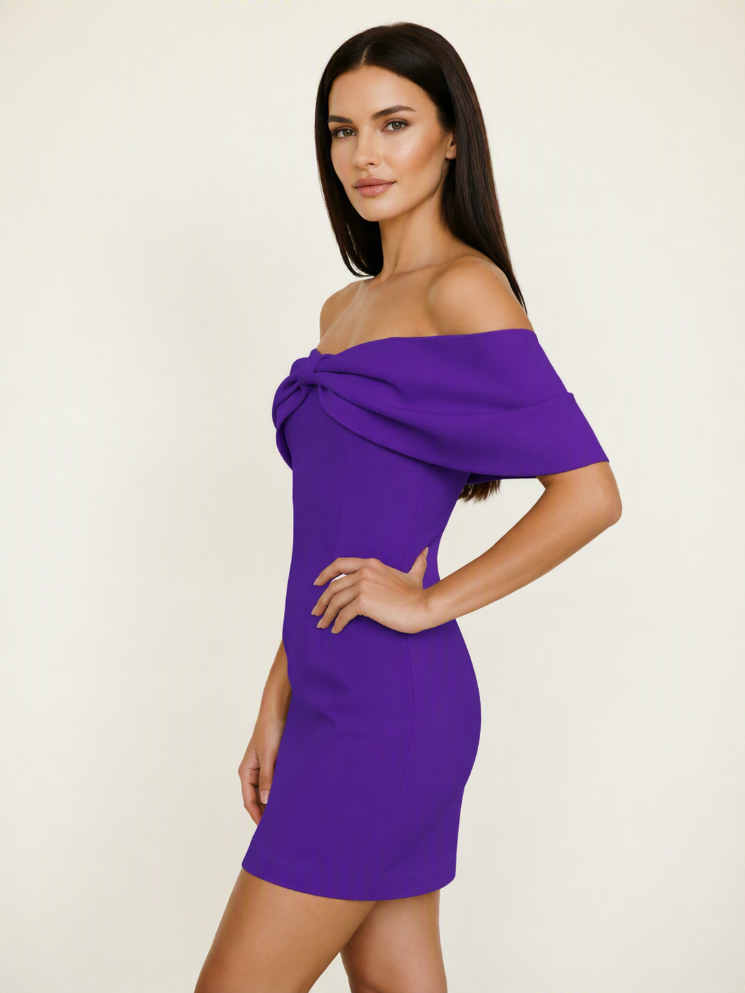 Off Shoulder Bow Bodycon Mini Cocktail Dress