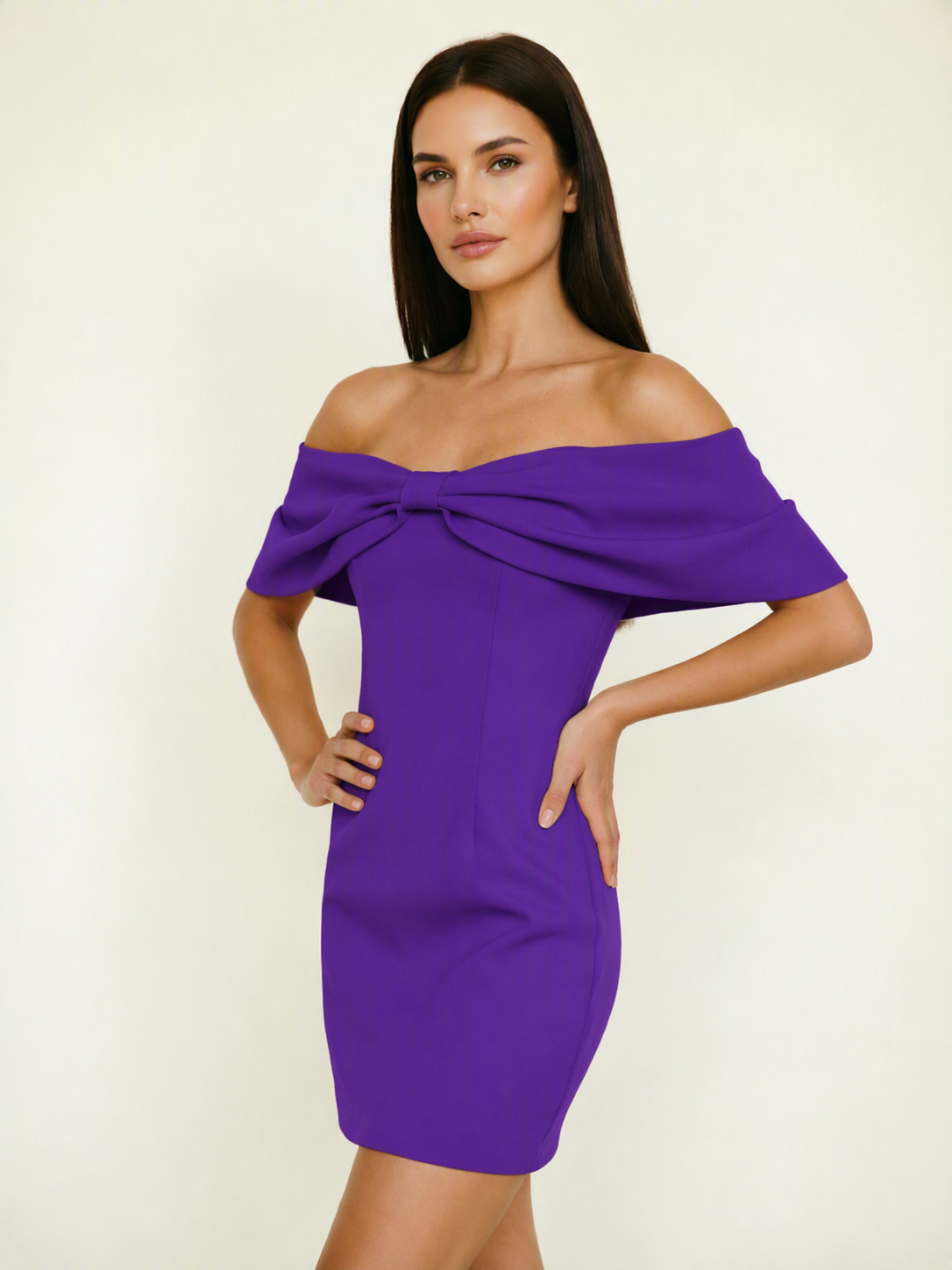 Off Shoulder Bow Bodycon Mini Cocktail Dress
