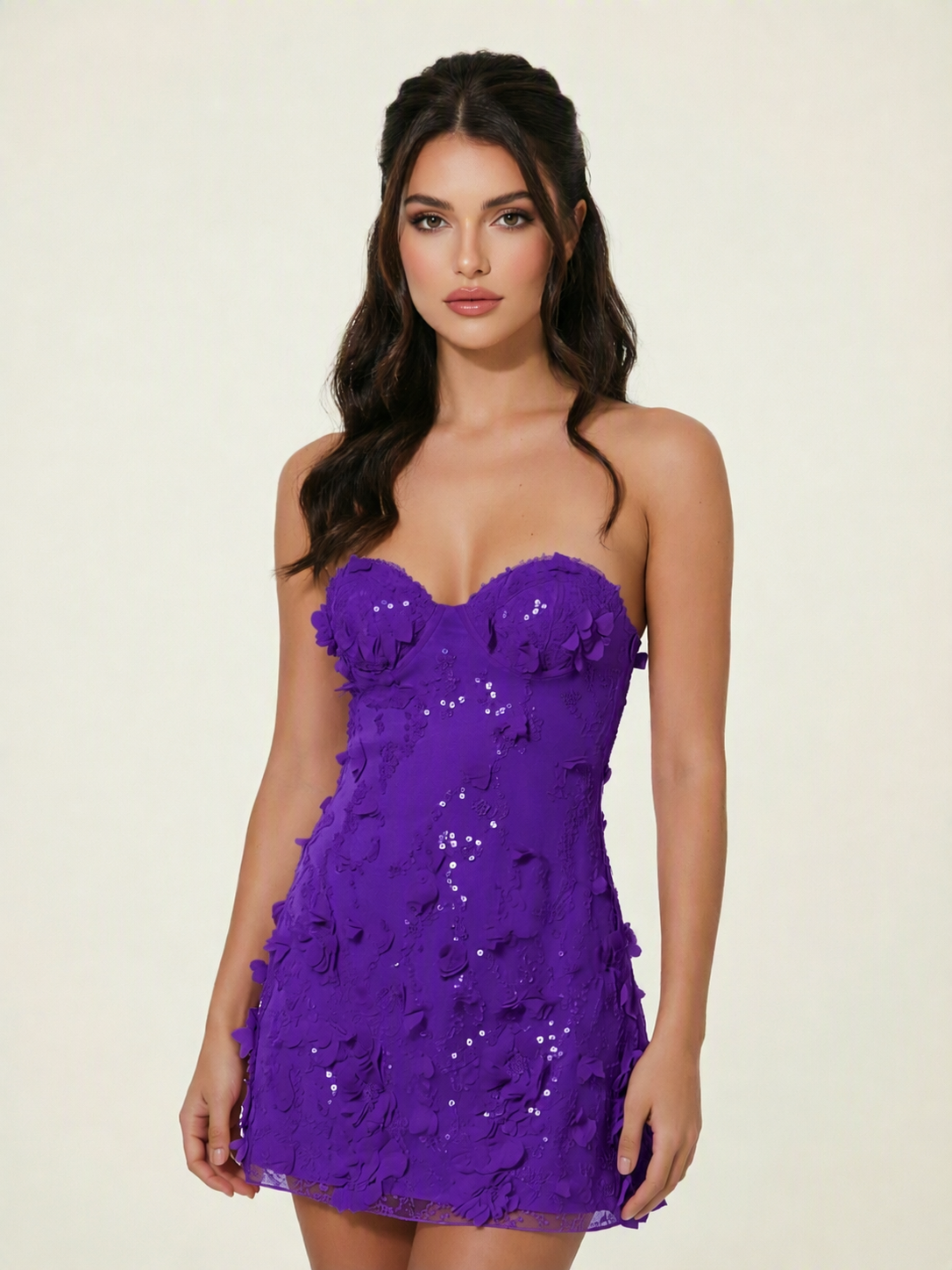 Strapless Corset 3D Floral Sequin Mini Homecoming Dress