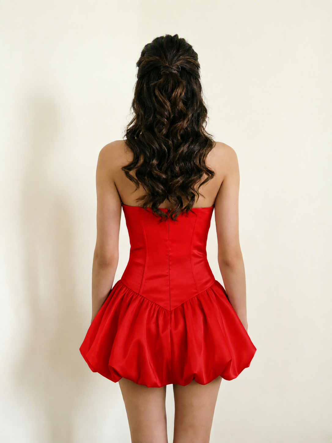Satin Corset Strapless Bubble Mini Dress