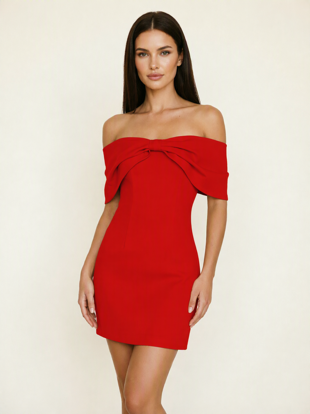 Off Shoulder Bow Bodycon Mini Cocktail Dress